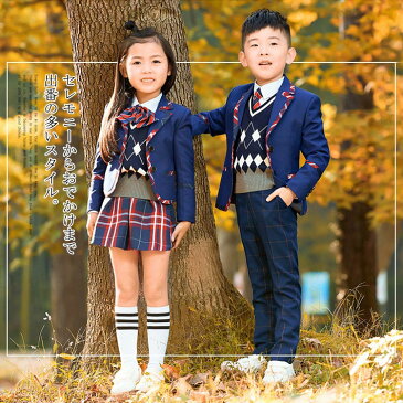 子供服 スーツセット 制服 5点セット 女の子 男の子 ジャケット ブラウス スカート リボン ベスト ズボン 卒業式 スーツ 女の子 男の子 子供スーツ フォーマル 正統派 発表会 学院風 コーラス衣装 新作送料無料