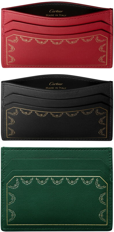 Cartier カルティエカードケース 名刺入れガーランドドゥカルティエゴールド箔押しロゴ 財布ブラック グリーン レッドカーフレザー 新品未使用 【中古】