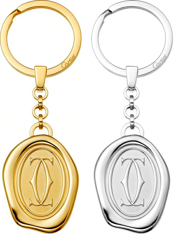 Cartier カルティエデコールCCロゴプレートキーリングキーホルダー シルバー ゴールドワックスシールデコールSMALL GOODS STAINLESS KEY RING WITH WAX SEAL DECORカルチェ 新品未使用【中古】