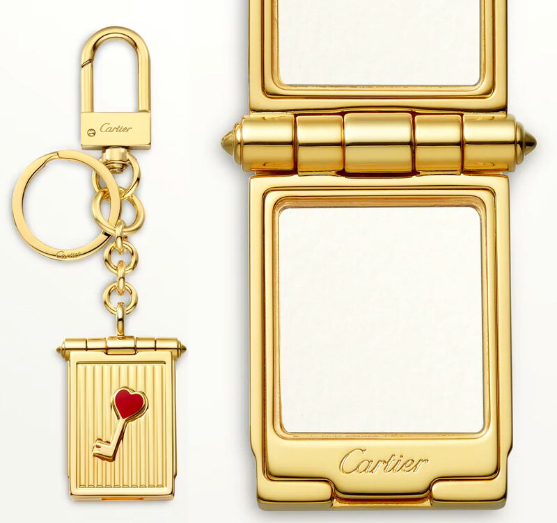 Cartier カルティエ ちいさな写真が入るロゴ刻印フォトフレームキーリングゴールド×レッドハートディアボロドゥキーホルダーカラビナフック キーチェーンDIABOLO DE CARTIER PHOTO FRAME KEY RING鍵 ロケット カルチェ 新品未使用【中古】