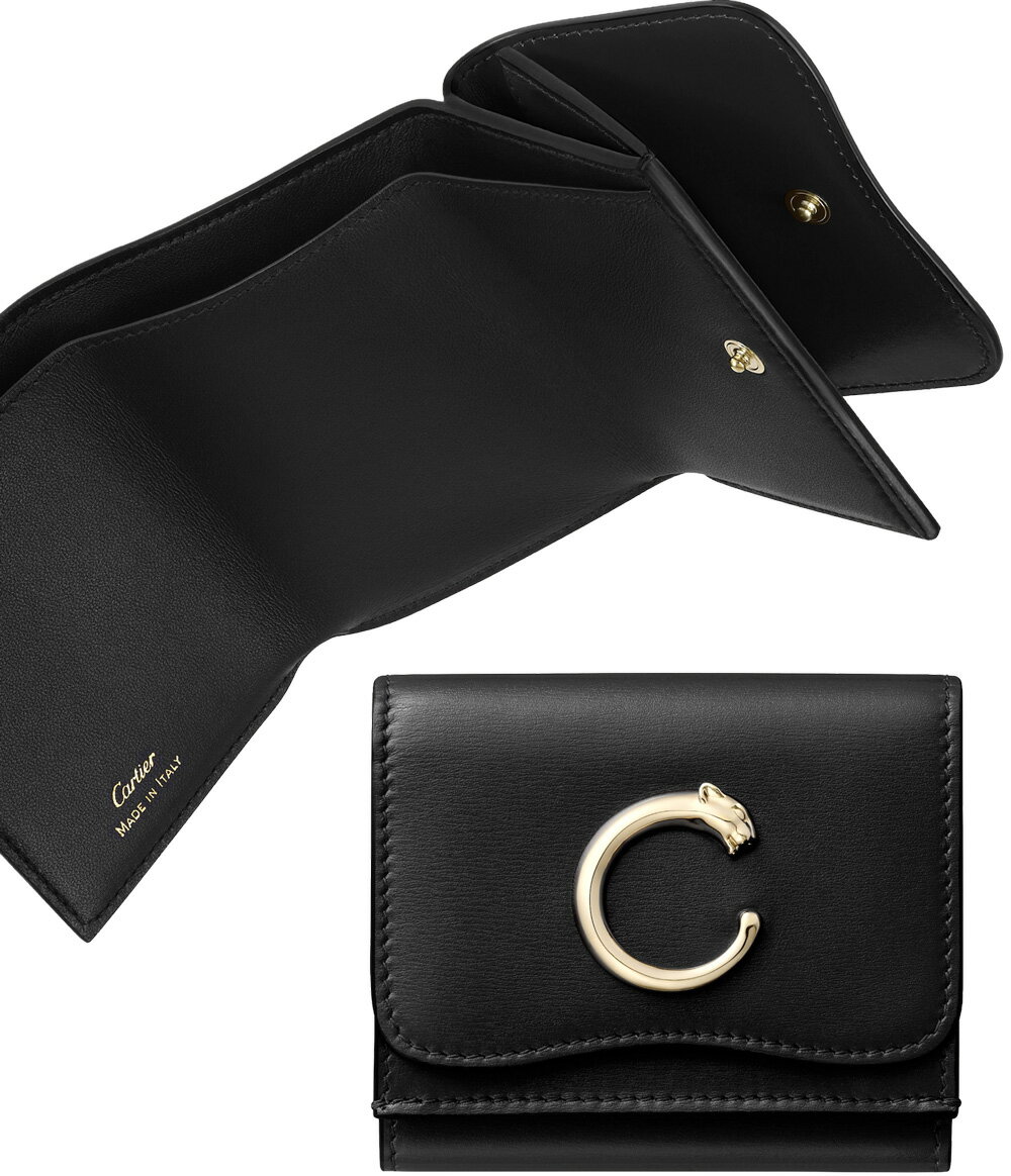 Cartier カルティエ レディース メンズWホック小銭入れ付き三つ折り財布 パンテールロゴフラップ付き小..
