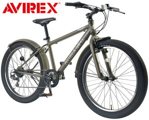 AVIREX アビレックスファットタイヤ マウンテンクルーザー26インチ自転車 マットオリーブシティーサイクル 6段変速付き 極太タイヤFat Tire安定感のある走りを求める方へ街乗り自転車