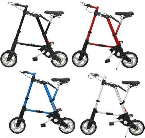 通勤通学のちょっと使いに8インチタイヤ コンパクト折り畳み自転車小さなタイヤでもグングン走るカラーサドル スタイルスポーク電車やバスにも持ち込めるブルー ブラック レッド シルバースマートに折りたたんで収納ハンドルも畳める