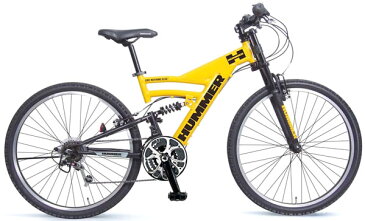 HUMMER ハマーマウンテンバイクMTB 26インチ自転車ツインチューブアルミフレームの極太アルミフレームを採用!まさに強靭なイメージをそのままダウンヒルフォーク ダブルサスペンションシマノ製18段変速ギア搭載グリーン イエロー ブラック