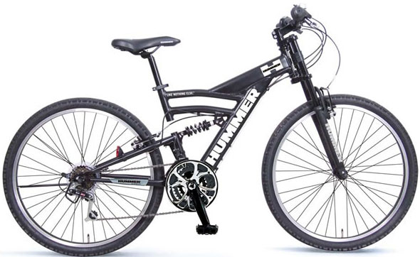 HUMMER ハマー マウンテンバイクMTB 26インチ自転車ツインチューブ極太アルミフレームまさに強靭なイメージをそのままダウンヒルフォーク ダブルサスペンションシマノ製18段変速ギア搭載シルバ…