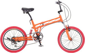 20インチ折り畳み自転車 BMXツインチューブ軽量アルミフレームサーボブレーキ&シマノ製6段変速ギアダブルサスペンションマットグリーン ブラック オレンジラダーロッテリー Wサス