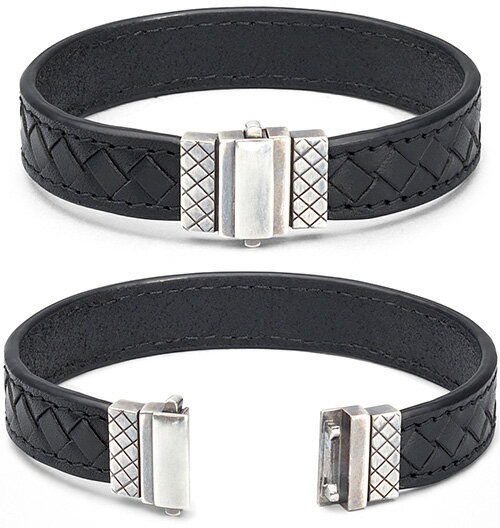 BOTTEGA VENETA BRACELETボッテガヴェネタ カーフレザーブレスレットブラック ブルー キャメルスターリングシルバー イントレチャートボッテガベネタオキシダイズドシルバ−ダブルボタンホック1283BKCA4283BLBK新品未使用品【中古】