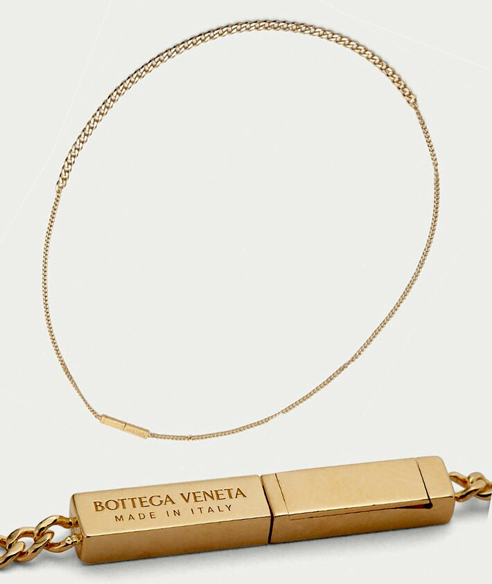 BOTTEGA VENETA ボッテガベネタロゴ刻印バートップネックレス18Kゴールド仕上げスターリングシルバー925ボッテガヴェネタ ペンダントネックレスGROUMETTE CHAIN LOGO ENGRAVED SPRING CLOSEURE新品未使用