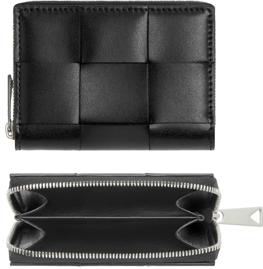 BOTTEGA VENETA ボッテガヴェネタラウンドファスナーファスナー小銭入れメンズ レディー マキシイントレチャート カードケースコインケース ブラック ダークブラウンシルバーカーフスキンレザー コインパース 8803BK2017DBR 新品未使用【中古】