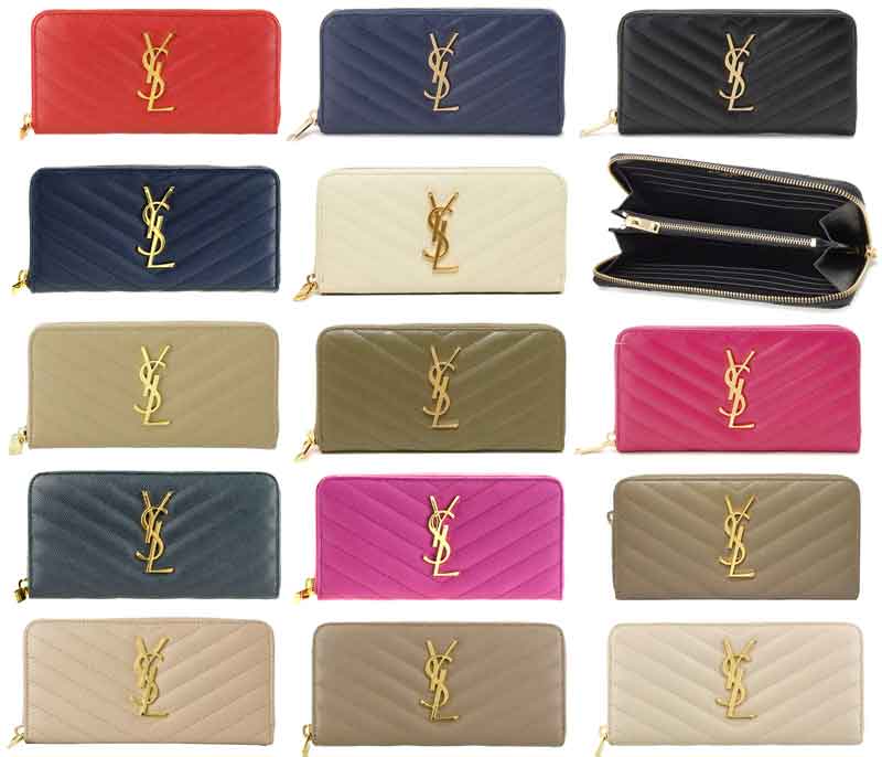 YVES SAINT LAURENT PARISイヴサンローラン パリYSL ZIP AROUND イブサンローラン小銭入れ付きラウンドファスナー長財布キルティング型押しレザーブラック ベージュ フューシャピンク レッド ダークパープル ダークブルー ライトブルー オフホワイト