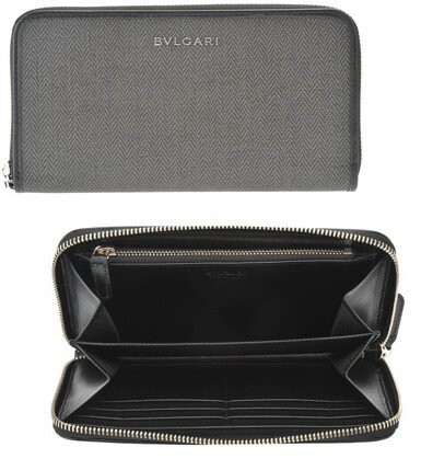 ブルガリ 長財布（メンズ） BVLGARI ブルガリ ラウンドファスナー長財布 長札ウィークエンド コーテッドヘリテージメタルロゴ ジャガードキャンバスグレー×ブラック ブラウン×ダークブラウンWEEKEND ZIP WALLETさいふ サイフ ウォレット