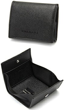 BVLGARI COIN CASE WALLETブルガリ　コインケース エンボスロゴクラシック グレインレザーCLASSICO GRAINE 型押しカーフ　小銭入れ クラッシコさいふ サイフ ウォレット20371ブラック スクウェア コイン ポーチ