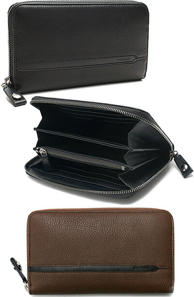 BVLGARI WALLET ֥륬Ĺդ饦ɥեʡĹۥȥץץ졼դ饤ܥ ֥å ֥饦 ե쥶  åOCTO GRAIN LEATHER