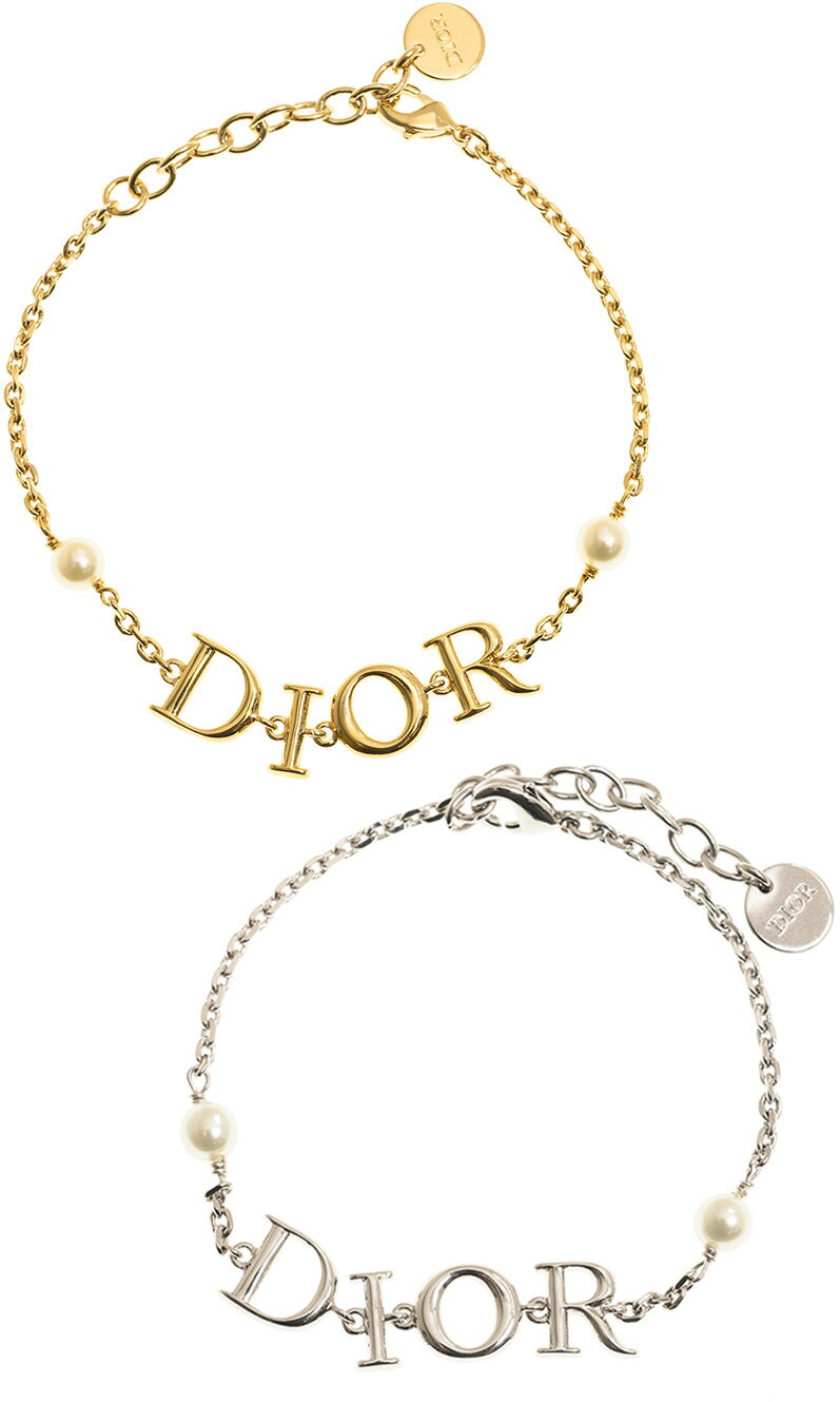 ディオール ブレスレット（レディース） Christian Dior レディースクリスチャンディオールD.I.O.R.レタリングロゴシルバー ゴールドチェーンブレスレットホワイトレジンパール サイズ調整可能ディオレボリューションメタルチェーンDIOREVOLUTION BRACELET PEARLWHITEGOLDD301GDD009SL