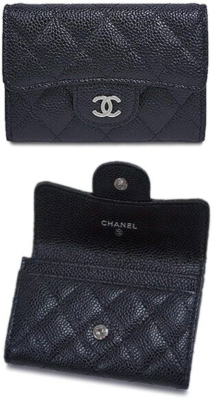 CHANEL シャネル 名刺入れブラックキャビアスキン カードケース マトラッセキルティングマチ付き名刺入れ パスケース定期入れ 名刺ケースブラック×CC シルバー金具 ロゴ ココマークCARD CASE C3906BKSL さいふ 財布 サイフ