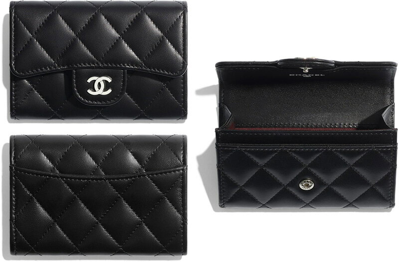 シャネル 名刺入れ（レディース） CHANEL シャネル 名刺入れブラック レッド スムースラムスキンレザーカードケース マトラッセキルティングマチ付き名刺入れ パスケース定期入れ 名刺ケースブラック×CC シルバー金具 ゴールド金具ロゴ ココマークCARD CASE C3906BKLA