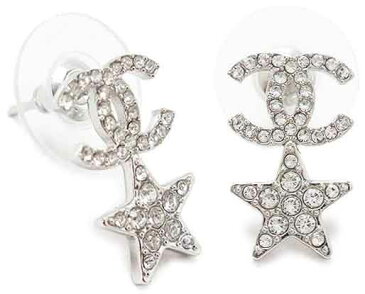 CHANEL シャネル ピアスラインストーンリボン ココマークシルバーCCマーク piercesCC スイングスター 星形耳元のアクセサリー