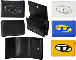 ディーゼル 財布（レディース） DIESEL ディーゼル小銭入れ付き3つ折り財布メタルラウンドDロゴプレートホワイト ブラック 三つ折財布 札入れブルー イエロー ヴィヴィッドカラーブロッキングサイフ さいふ コンパクトウォレット P4494BLYEPR818T1003WHT8013