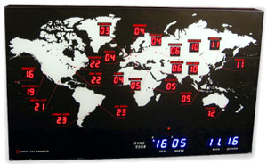 世界22カ国の主要都市の時刻を同時表示現在の太陽の位置をオレンジLEDで表示！日付けと時間はブルーLEDで表示！壁掛けLED時計 地図サマータイムDTS対応でリアルな世界時間を表示ミニLEDワールドタイムクロックMINI LED World Time Clock MAP