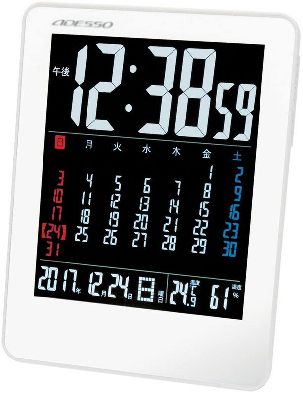 見やすいコントラスのデジタル電波時計曜日＆温度＆六曜表示機能付き置き時計カラーカレンダー表示 ホ..