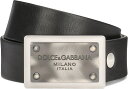 DOLCE&GABBANA D&Gドルチェ＆ガッバーナメンズ カーフスキンレザーベルト ブラックカモフラージュロゴ刻印プレートバックルパラジウムシルバーDGロゴバックルドルガバ ポインティッド イタリア製PLATE LEATHER BELT 87653BKSL