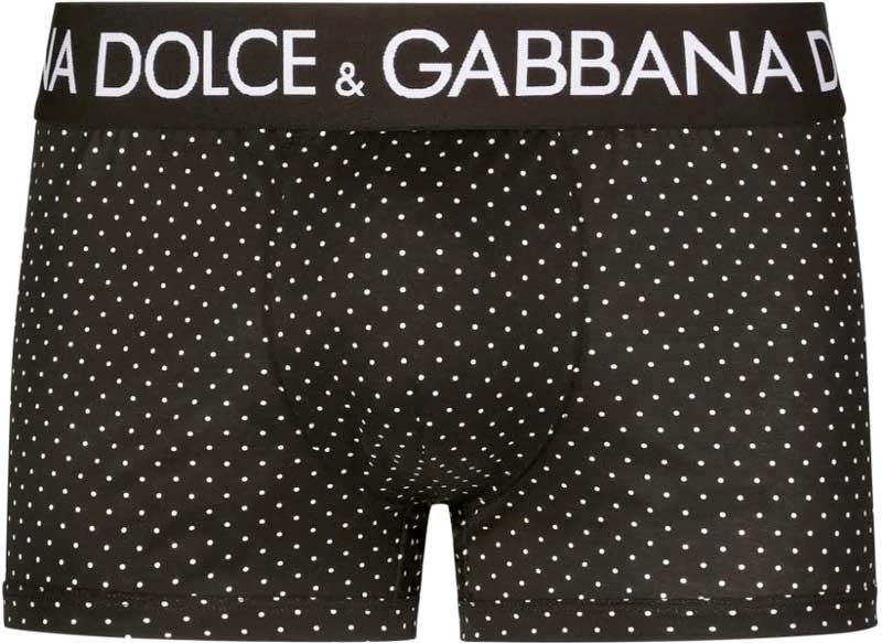 DOLCE&GABBANA D&Gドルチェ＆ガッバーナメンズ おしゃれボクサーパンツ ドルガバブラック×ホワイトポルカドット水玉プリントブラックリブ×ホワイトロゴ アンダーウェア ボクサーブリーフ ディー＆ジー 下UNDERWEAR BKWH