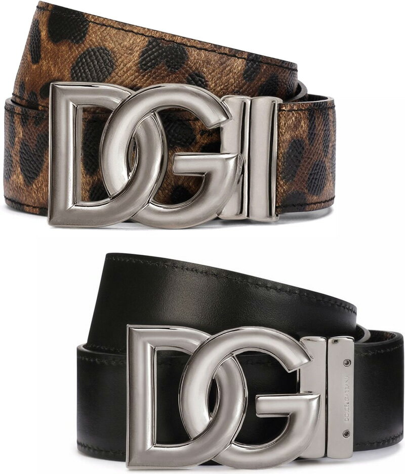 Ｄ＆Ｇ ベルト（メンズ） ドルチェ＆ガッバーナ ベルトDOLCE＆GABBANA BELT ドルガバ D&Gメンズ リバーシブルレザーベルトブラック×豹柄 シルバーDGロゴバックルブラック×ブラウンレオパード柄 カーフレザー気分でバックル部を回転させてスタイルチェンジ HA93MBKBR