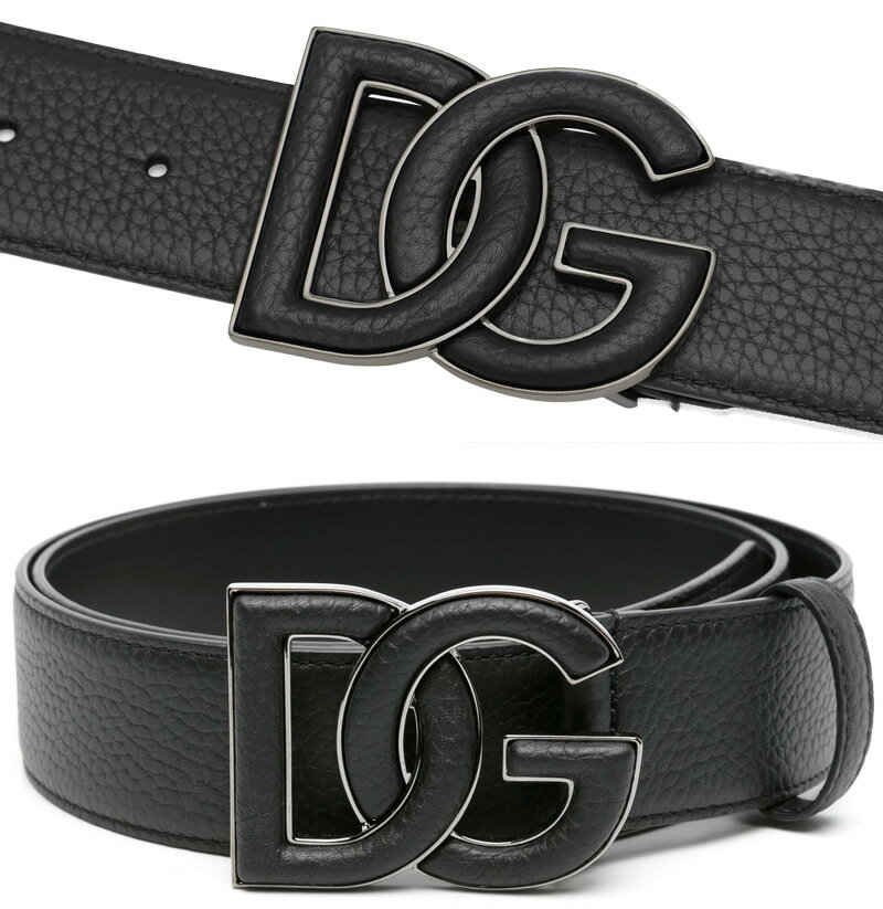 Ｄ＆Ｇ ベルト（メンズ） DOLCE&GABBANA D&G メンズ レザーベルトブラックDGロゴバックル ドルチェ＆ガッバーナディアスキン型押しカーフスキンレザーブラックDGロゴプレートバックルドルガバ LEATHER BELT 80999BK