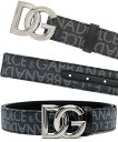 ドルチェ&ガッバーナ メンズ レザーベルトDOLCE&GABBANA D&Gオールオーバーモノグラムロゴドルガバ ブラック×ダークグレールテニウムシルバー DG...