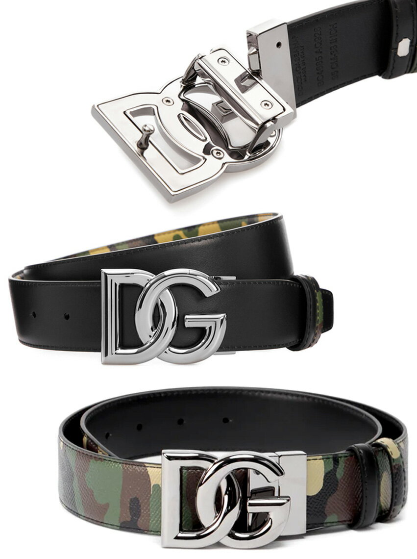 Ｄ＆Ｇ ベルト（メンズ） DOLCE&GABBANA D&G ドルチェ＆ガッバーナメンズ カモフラージュレザーベルト ブラックドルガバ DGロゴプレートバックル 迷彩カーキグリーンリバーシブル仕様 その日の気分で柄をチェンジDGロゴバックル ドルガバ ディーアンドジー LEATHER BELTHHK26