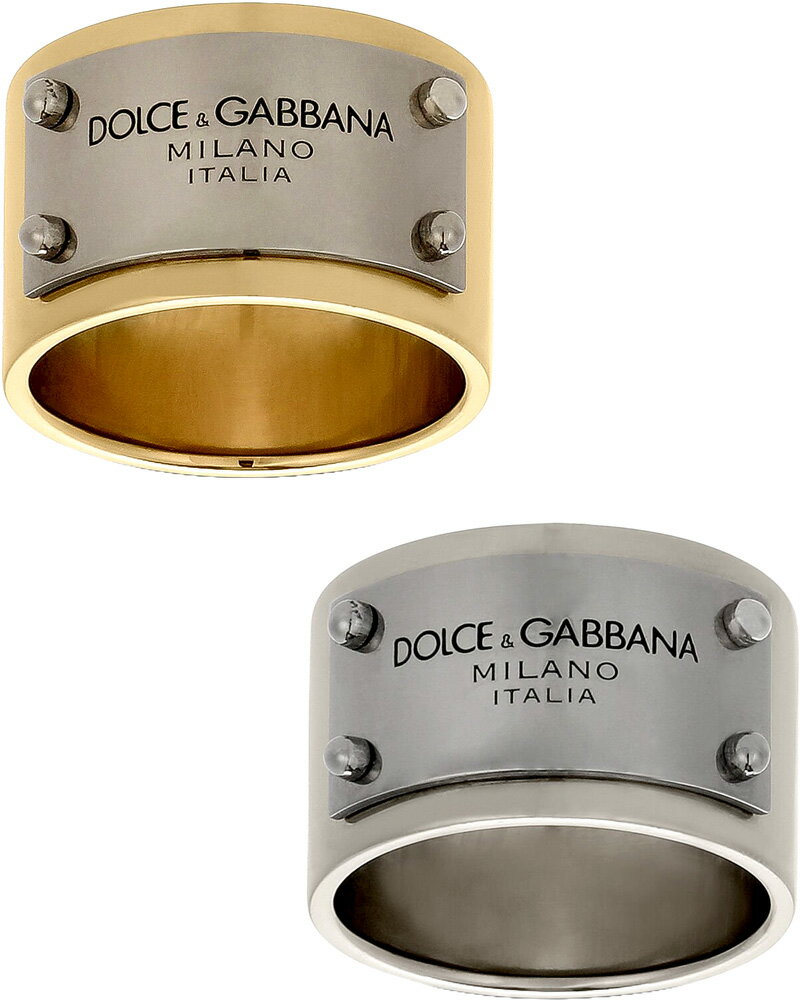 ドルチェ&ガッバーナ 指輪 DOLCE&GABBANA D&Gドルチェ＆ガッバーナ ドルガバ刻印ロゴプレートメタルバンドリングメンズ イタリア製 指輪4ポイント ガンメタロゴ刻印プレートゴールド シルバー シンプルスタイルリングJEWELS BANDRINGW111187655SLZOO00GD