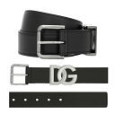 DOLCE&GABBANA D&Gドルチェ&ガッバーナ ドルガバメンズレザーベルトシルバーローラーバックルサイドDGロゴプレートベルトループブラックカーフスキン...