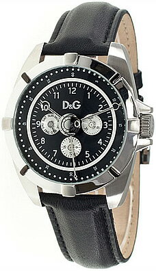 DOLCE＆GABBANAD&G WATCH CHALETドルチェ＆ガッバーナドルガバ メンズウォッチ腕時計 シャレーブラックレザーベルト DW0607シルバーフレーム曜日＆24時間＆日付け表示ブレスレット アクセサリー