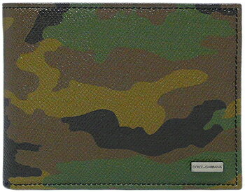 DOLCE&GABBANAメンズ 小銭入れ付き二つ折財布カモフラージュ カーキグリーン×ブラック刻印ロゴプレート型押しカーフ 迷彩柄camouflageドルチェ&ガッバーナ ドルガバD&G ディー&ジーA352187162 BH627021
