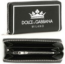 Ｄ＆Ｇ 財布（メンズ） DOLCE&GABBANA D&G小銭入れ付きラウンドファスナー長財布ブラックドーフィンカーフレザー王冠＆ミラノホワイトロゴホワイトラインドルチェ＆ガッバーナ ドルガバZIP WALLET CROWN＆MILANO HNR18BK