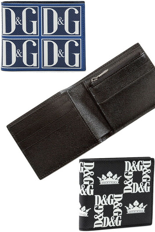 Ｄ＆Ｇ 二つ折り財布（メンズ） DOLCE＆GABBANA メンズ小銭入れ付き二つ折り財布ドルガバ ドーフィンカーフレザーホワイトD&Gロゴ ブラック ネイビーブルードルチェ＆ガッバーナ 2つ折り財布DAUPHINE HNY47BKHBY43BLクラウン 王冠 サイフ ウォレット