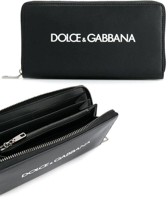 DOLCE GABBANA D Gドルチェ＆ガッバーナ小銭入れ付きラウンドファスナー長財布ブラックカーフレザー×ホワイトロゴドルガバ ディーアンドジージップウォレットHNI43BKおしゃれさいふ サイフ ロングウォレット