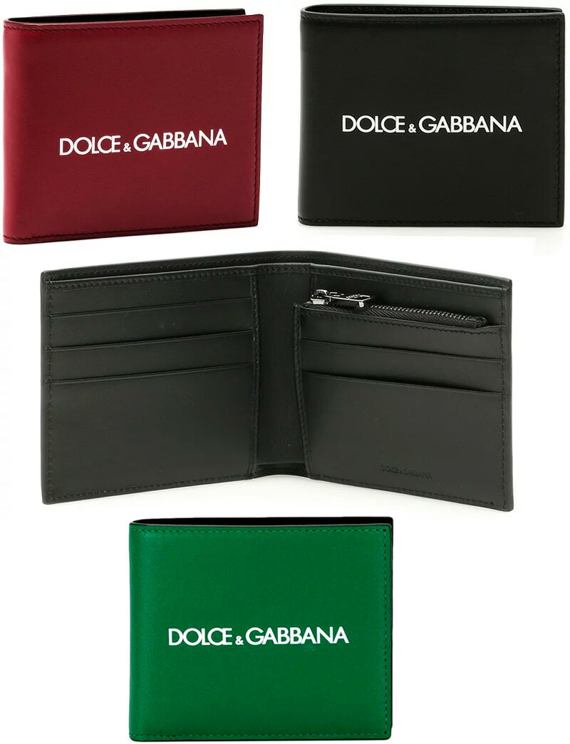 Ｄ＆Ｇ 財布（メンズ） DOLCE&GABBANA D&Gドルチェ＆ガッバーナ ドルガバファスナー小銭入れ付き二つ折り財布ブラック ダークレッド ホワイトロゴメンズ 2つ折り財布ウォレット サイフ さいふディー＆ジー カーフレザーHRI43REHNI43BK