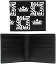 DOLCE&GABBANAドルチェ&ガッバーナメンズ2つ折り財布 札入れ王冠 ホワイトロゴブラック ドーフィンカーフレザークラウン さいふ サイフ ウォレット二つ折り財布 カードケースBLACK SQUARE CROWN DAUPHINECALF(4)