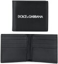 DOLCE＆GABBANA D&Gメンズ 二つ折り財布センターホワイトラバー立体3Dロゴカードケース 札入れブラックカーフレザー ドルガバドルチェ＆ガッバーナ2つ折財布 小銭入れ無し-80999AJ690HNNDNBKBK さいふ サイフ ウォレット カード入れ