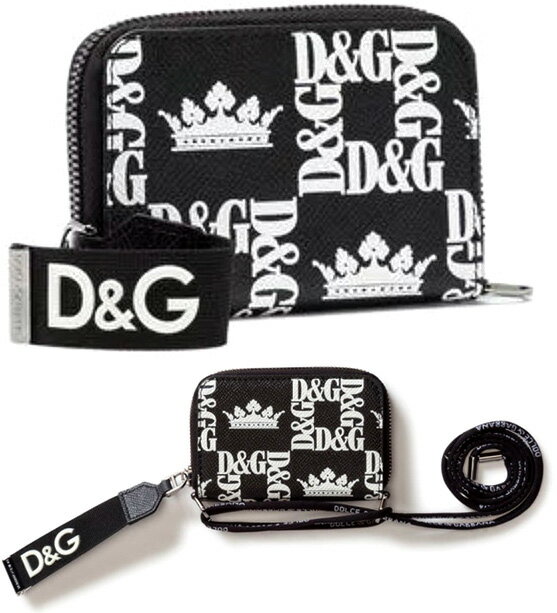 ドルチェ＆ガッバーナ 財布（メンズ） DOLCE&GABBANAドルチェ＆ガッバーナラウンドファスナー小銭入れメンズ小銭入れ ドルガバ 財布 ブラックD&Gホワイトロゴ ドーフィンカーフレザージップウォレット D&G ディー＆ジー取り外し可能ネックストラップDAUPHINE HNY47BKWH