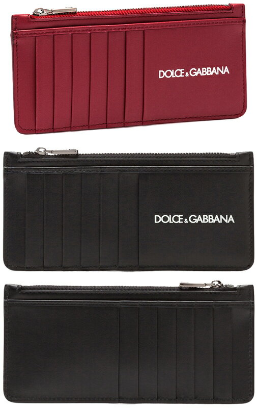 ドルチェ&ガッバーナ DOLCE&GABBANA D&Gドルチェ＆ガッバーナクレジットカードケースホワイトロゴファスナーコインケースブラック レッド グリーン スムースカーフレザードルガバ メンズ 小銭入れイタリア製カードホルダー NI43BKRI43REAN244HVII7GN