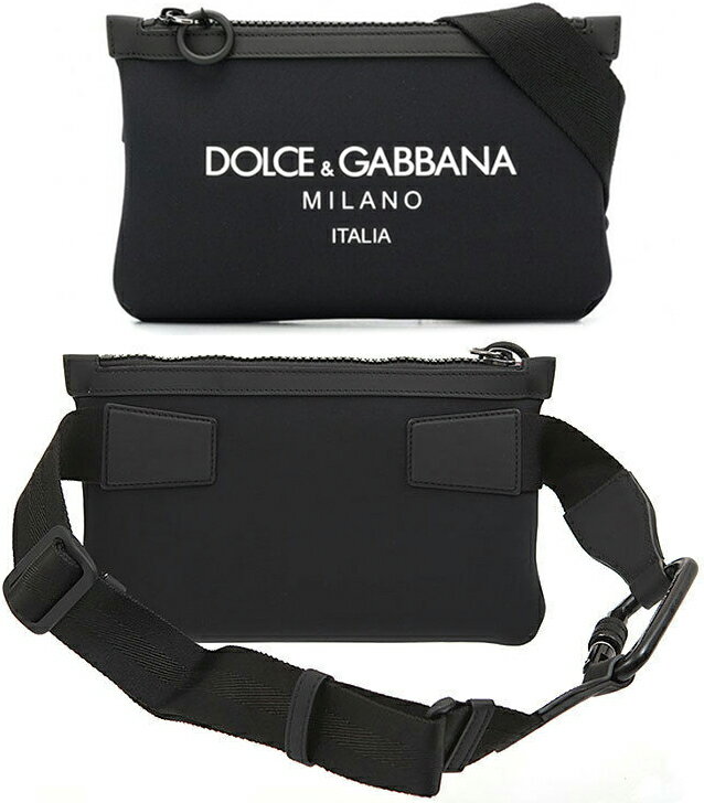 DOLCE&GABBANA D&Gドルチェ＆ガッバーナ ドルガバ クロスボディーバッグホワイトロゴ ウエストバッグブラック ミラノ イタリアディー&ジー 斜め掛け ボディバッグウエストポーチ かばん カバン 鞄 MILANO ITALIAHNII7BKBELTBAG