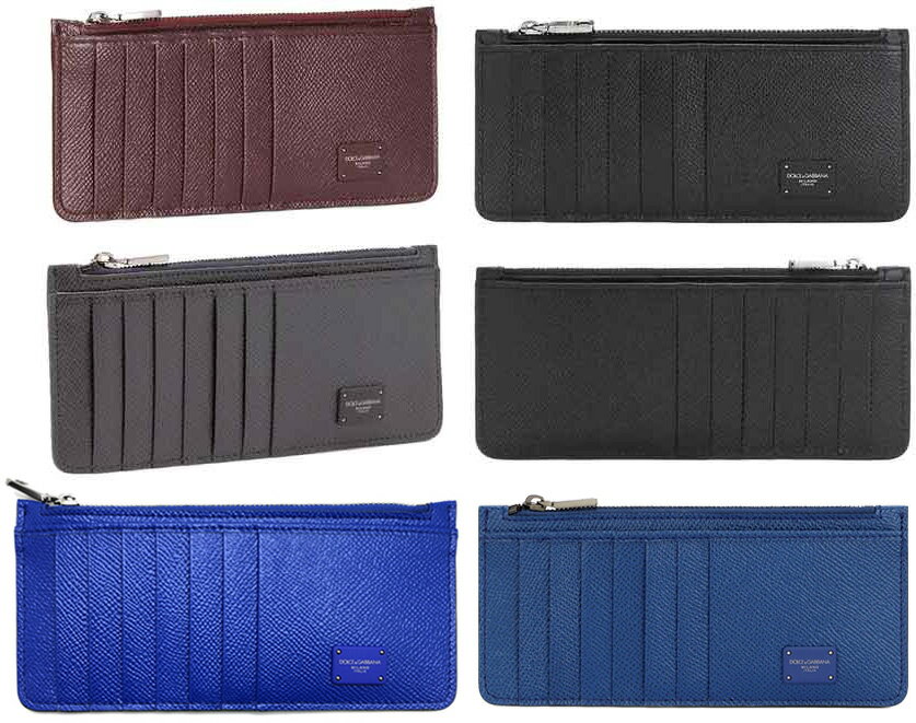 DOLCE&GABBANA D&Gドルチェ&ガッバーナ小銭入れ付きクレジットカードケースブラック ダークグレー ワインレッドブルー ネイビー レザーパスケース カードホルダーファスナーコインケースドルガバDAUPHINE80308WI8H708DGY8H644BL8H606NV
