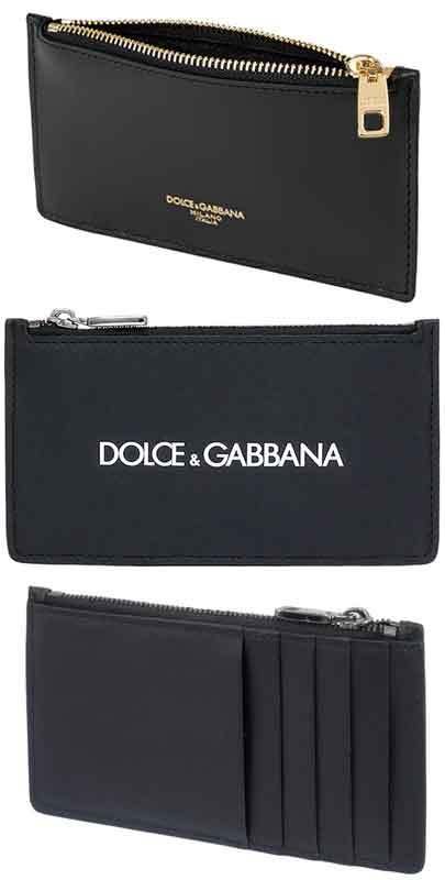 ドルチェ&ガッバーナ DOLCE＆GABBANA D&Gドルチェ＆ガッバーナイタリア製クレジットカードケースファスナー小銭入れカードホルダーブラックカーフレザー ホワイトロゴ ガンメタ箔押しゴールドロゴ MILANO80999BKWHHNI43BKGD CARDCASEGOLD WHITE LOGO CARDHOULDER