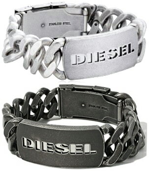 DIESEL ブレスレットディーゼル　ロゴ抜きプレート喜平チェーンブレス打ち抜きロゴ　ガンメタブラック　シルバー　ステンレスアクセサリー　男女兼用メンズ レディースNew Logo Stainless Steel Bracelet