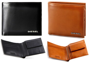 DIESEL ディーゼル メタルロゴ小銭入れ付き二つ折り財布光沢カーフレザー ブラック ブラウンREACTIONS HIRESH S WALLET さいふ サイフ ウォレット パースハイレッシュスモールメンズ　二つ折り財布T8013BKT2335BR