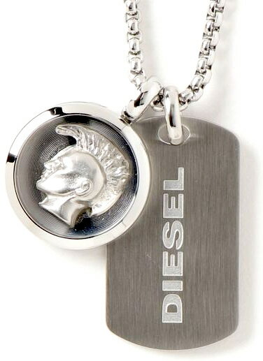 ディーゼル ネックレス（レディース） DIESEL ペンダントネックレスディーゼル シルバードッグタグ3Dブレイブマンコインロゴプレートメンズ レディース ユニセックスおしゃれアクセサリーシルバーコインモヒカン ビンテージミリタリーテイストPENDANT Unisex Stainless Steel Necklace