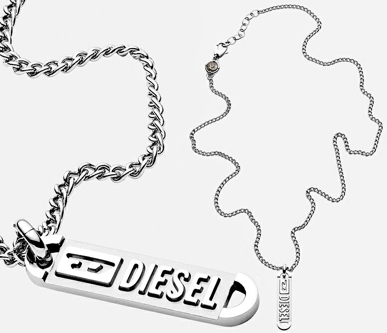 ディーゼル ネックレス（レディース） DIESEL ペンダントネックレスディーゼル ヴィンテージロゴシルバーバープレートタグスリムドッグタグモヒカンモチーフヘッドビーズアクセサリー メンズ レディースSILVER PENDANT NECKLACELogo-Engraved Stainless Steel Pendant Necklace