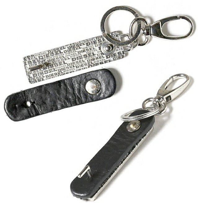 DIESEL ディーゼルキーホルダーブラックブレイブマンキーリングデニムブルーストラップシルバーリングホルダーKEYRING KEYHOLDER